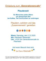 Einladung zum Generationencafe am Dienstag, 02.12.2025 - Foto